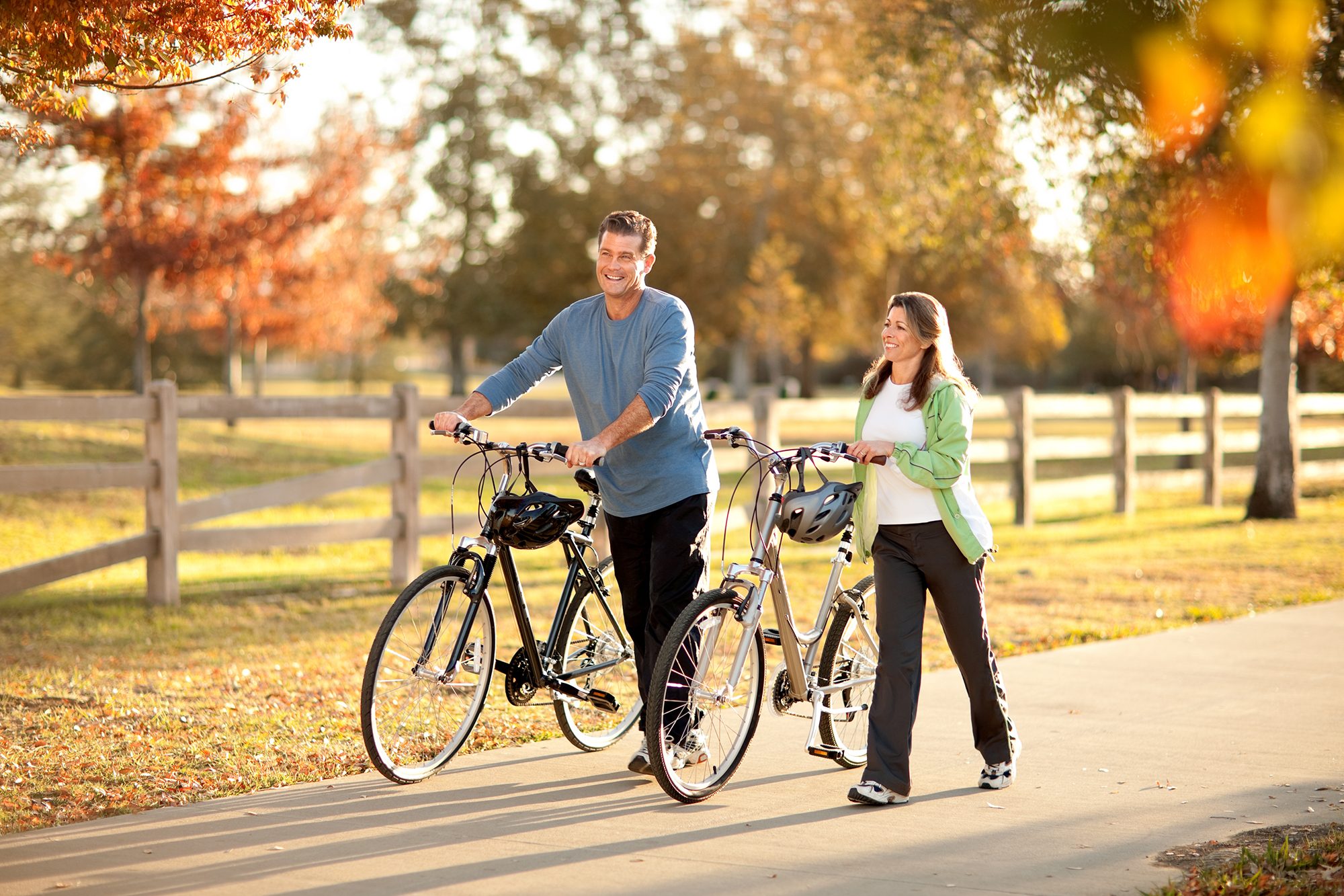 couple biking